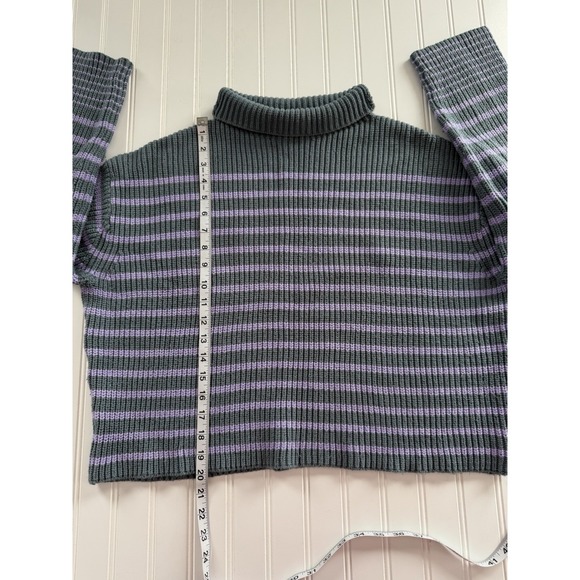 Ann Taylor Womens L Teal Purple Striped Pullover Turtleneck Sweater - Picture 7 of 8